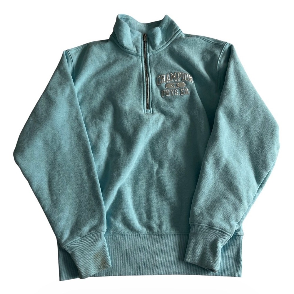 Vintage Champion Reverse Weave Sweatshirt Women's Small Blue 1/4 Zip Phys Ed